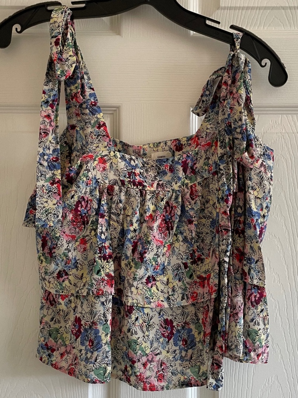 Warm Silk Floral Printed Ruffle Tie Strap Blouse Top Coquette Cottagecore